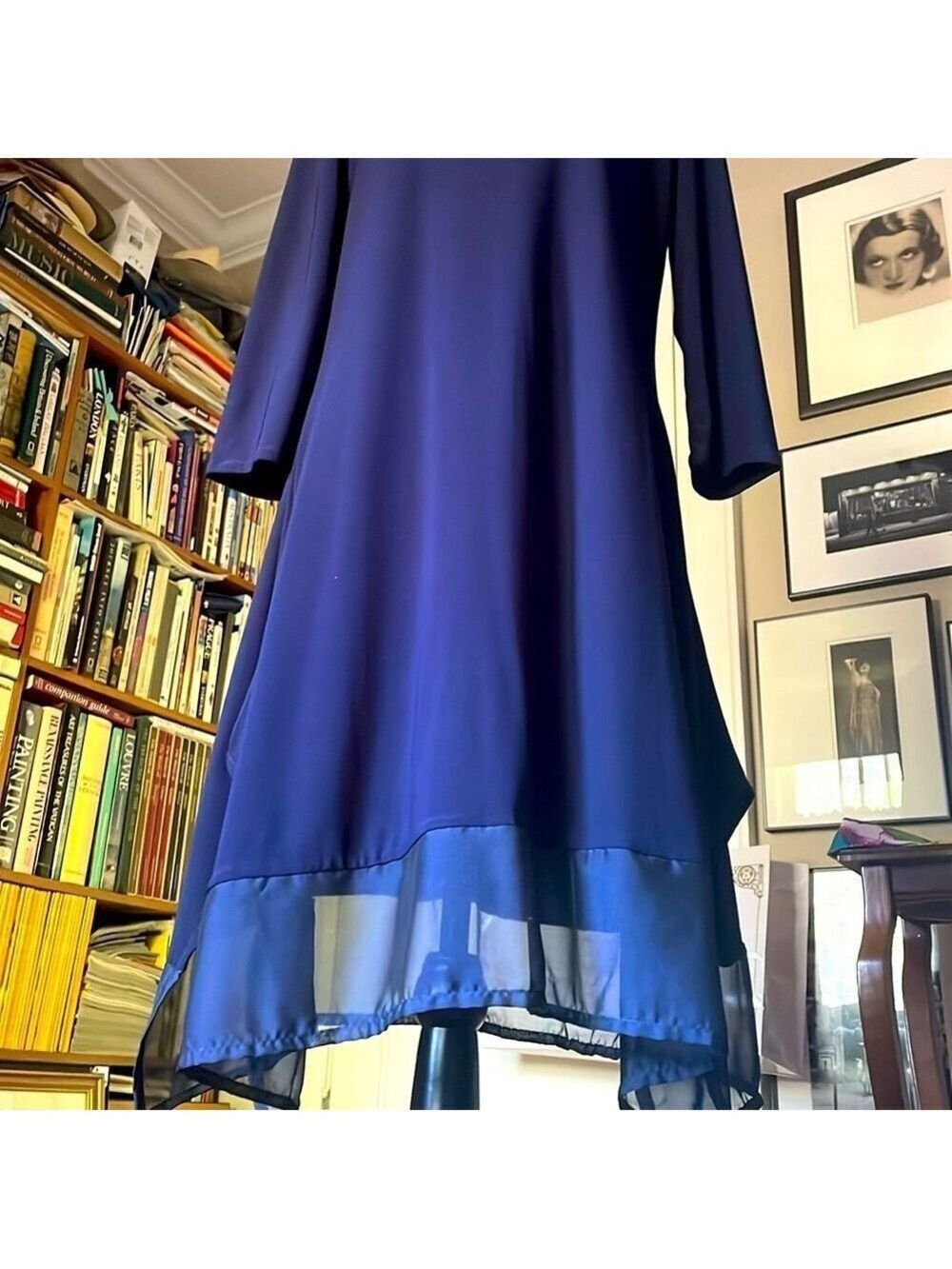 RARE Deep Blue Dress with Transparent Hem w/Stole from Legendary 🇨🇦 Designer! - Picture 7 of 13